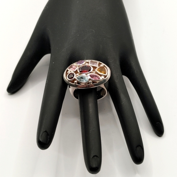 Multi Gemstone Aquamarine Amethyst Garnet Citrine Ruby Sterling Silver Ring 6.75 - Picture 5 of 7